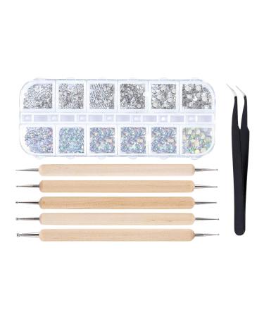 Voiakiu Nagelkunst-Strass-Kit |1440 pieces of crystal glass from rhinestones - 5 picking pen and tweezers flatback street stones gemstones for DIY art crafts