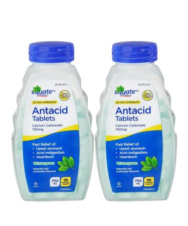 Equate Ultra Strength Antacid Chewable Tablets Wintergreen Flavor 750 mg 96 Ct Fast Heartburn Relief (Pac