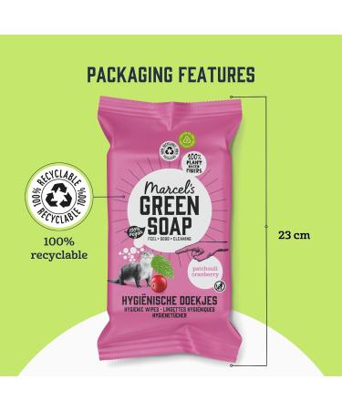 Marcel's Green Soap Biodegradable Wet Wipes - Patchouli & Cranberry - Eco-Friendly Cleaning Towels - 60 Plant-Based Towels - Pink - Buy Online on GoSupps.com