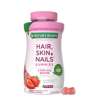 Nature's Bounty Optimal Solutions Hair Skin and Nails Pectin Gummies 2500 mcg Biotin Per Serving No Stick Gummy Vegetarian Formula Strawberry Flavor 200 count 100 Total Servings 200 Count (Pack of 1)