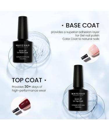 MAYCHAO Gel Nail Polish Base & Top Coat Set | Long Lasting Soak Off UV LED Lacquer - 7.3ml | 2Pcs Base & Shiny Top Coat for Smooth Application - Buy Online on GoSupps.com