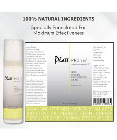 Platt PRO 5% Dr. Platt's All Natural Progesterone Cream 50mg Strength | Paraben-Free with Lavender Oil | 3oz - Pack of 1 - Buy Online on GoSupps.com