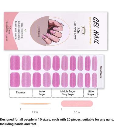 Semi Cured Gel Nail Strips - 20 Pcs Salon-Quality Manicure Set in Pink Purple | Long Lasting, Easy to Apply & Remove with Nail File & Cuticle Stick - Buy Online on GoSupps.com
