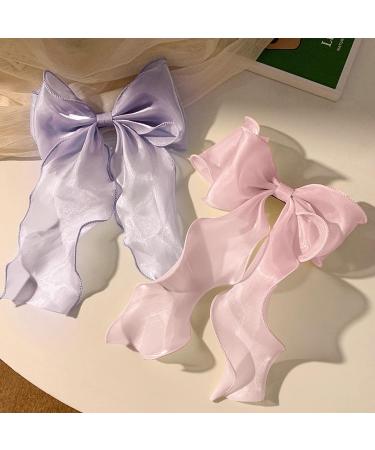 Pink Silk Hair Bow Clip for Women and Girls - Large Solid Color Ribbon Bow Hair Clip - Super Fairy Hair Accessory - Buy Online on GoSupps.com