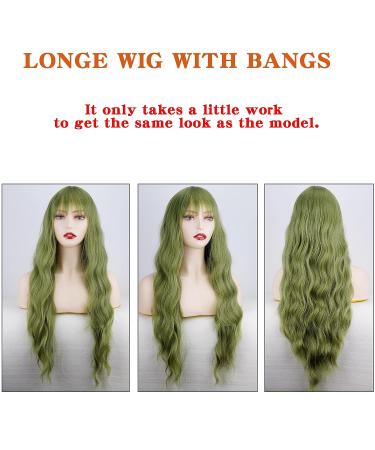 Andromeda Green 26 Inch Wig with Bangs | Long Wavy Heat Resistant Synthetic Wig for Women | Halloween Costume Cosplay Wig - Buy Online on GoSupps.com