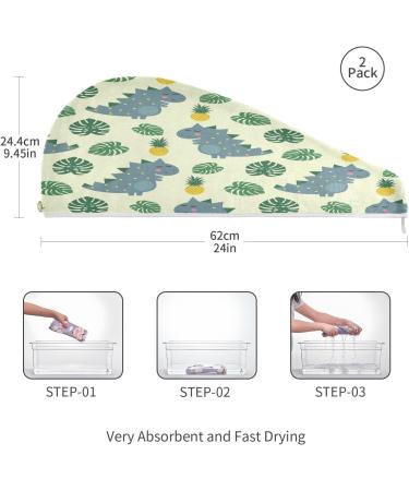 Dinosaur Cartoon Dry Hair Cap Set - 2 Piece Quick Drying Towel & Button Headband | Super Absorbent & Soft Comfort - Perfect for Kids & Adults - Buy Online on GoSupps.com