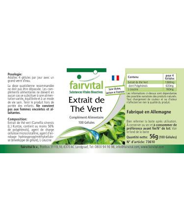 Buy Fairvital Green Tea Capsules - High Dose Vegan Supplement with Caffeine Polyphenols & EGCG - 100 Capsules - International Shipping - Buy Online on GoSupps.com