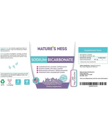 Natures Ness Sodium Bicarbonate Antacid 240 Veg Capsules - Relief for Acid Indigestion, Heartburn, Sour Stomach - Buy Online on GoSupps.com