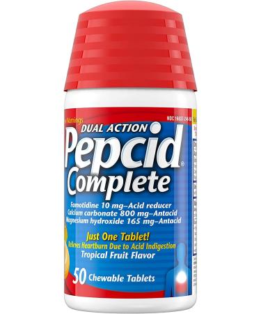 Buy Pepcid Complete Acid Reducer + Antacid Chewables - 10 mg Famotidine 800 mg Calcium Carbonate Tropical Fruit - 50 Ct - Heartburn Relief Fast Shipping Worldwide - Buy Online on GoSupps.com