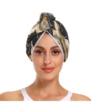 Khaki Black Abstract Graffiti Hair Towel 2 Pack Super Absorbent Hair Drying Towel Quick Dry Hair Turbans Head Towel with Button Twisty Wrap for Women Girls
