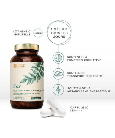 Nature Basics Natural Iron in Jar | 180 Highly Dosed Capsules | 14mg Iron & 80mg Vitamin C Per Capsule | Purely Made with Cu - Buy Online on GoSupps.com