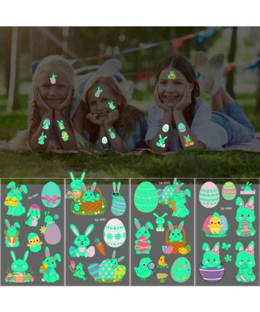 Easter Glow Temporary Tattoos - 73 Luminous Bunny Designs for Kids | Rabbit, Carrot, Eggs, Chick | Fun Party Favors - Buy Online on GoSupps.com