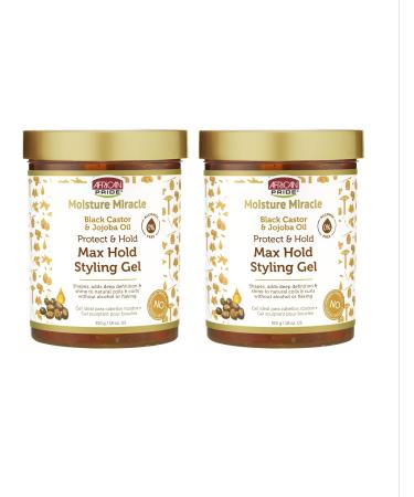 African Pride Moisture Miracle Max Hold Styling Gel with Black Castor Oil& Jojoba Oil - 18 fl oz (Pack of 2)