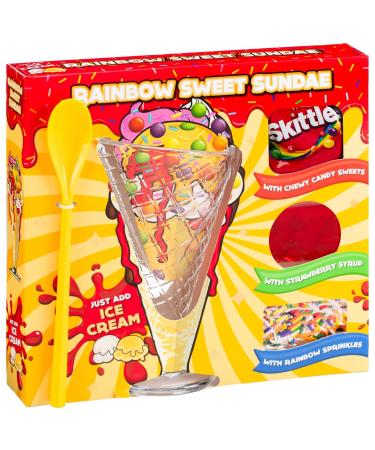 Sweet Sundae With Glass And Spoon Ideal Xmas Gift Set - Skittles - Includes - Skittles Bag - Strawberry Syrup - Rain bow Sprinkles - Your Favourite Ice Cream And Decorate With This Tasty Set