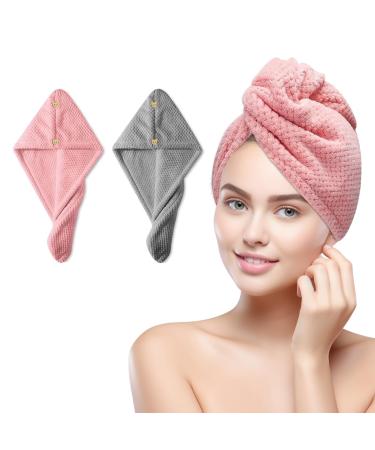 Logi microfiber towel hair 2 pieces of turban towel with button (large double -layer thickened) super absorbent hair turban hair quick -drying head towel for all hair types women - Buy Online on GoSupps.com