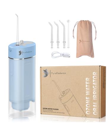 Water Dental Flosser Teeth Pick with Ozone Self Cleaning Brace Care IPX7 Waterproof Water Dental Picks for Cleaning Cordless Dental Water Flosser for Home & Travel Blue