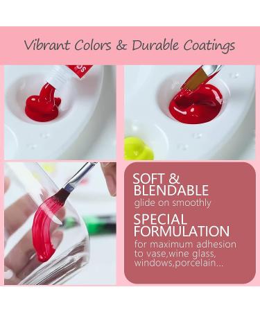 COLORFUL Stain Glass Paint Set - 24 Color Waterproof Acrylic Enamel Kit for Kids - Includes 6 Brushes, 1 Palette, 2 Canvases - Perfect for Painting on Wine Glasses, Light Bulbs, Porcelain, Windows, and Ceramics - Buy Online on GoSupps.com