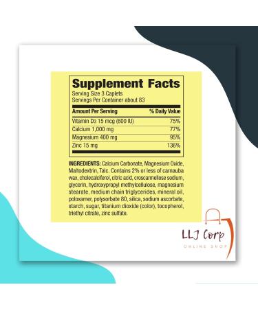 2 Spring Valley Calcium Magnesium & Zinc Plus Vitamin D3 Coated Caplets 250 Ct Bundle with Weekly Pill Planner + LLJ Corp Sticker. - Buy Online on GoSupps.com