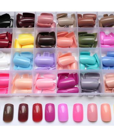 Shop LoveOurHome 576pc Square Press on Nails - Medium Tapered Square Gel Glossy False Nails for Women & Girls - Colored French Acrylic Manicure Tips - Buy Online on GoSupps.com