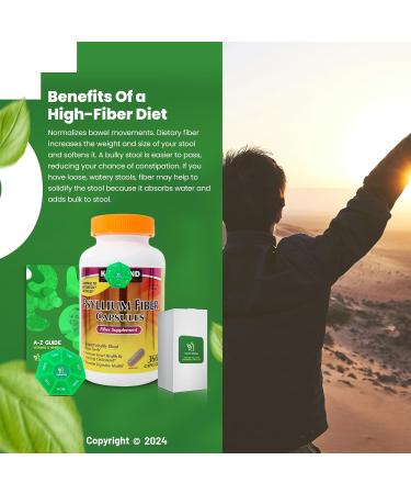 Psyllium Fiber Capsules 360 Count Dietary Supplement with Exclusive Better Ligth&Spring Guide - Buy Online on GoSupps.com