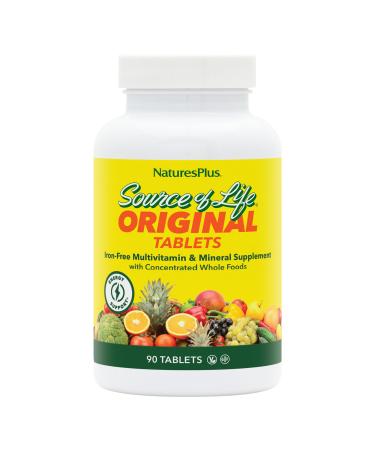 NaturesPlus Source of Life No Iron - 90 Tablets - Multivitamin & Mineral Supplement with Vitamin D3 - Supports Natural Energy & Well-Being - Gluten Free Vegetarian - 30 Servings 90 Count (Pack of 1)