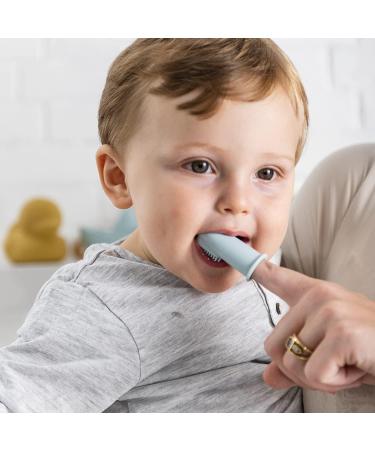 Nattou Baby Toothbrush Set - 2 Finger Toothbrushes for Babies & Toddlers BPA-Free Silicone Protective Cover - Blue - Buy Online on GoSupps.com