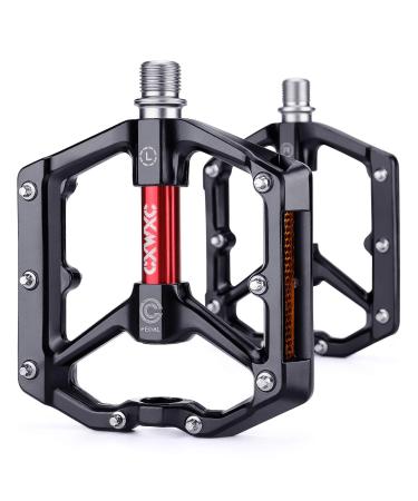 CXWXC Road/MTB Bike Pedals - Aluminum Alloy Bicycle Pedals - Mountain Bike Pedal with Removable Anti-Skid Nails A: Black-Red