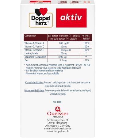 Doppelherz Vital Eyes Vision and Eye Health Supplement Lutein & Zeaxanthin + Vitamins and Zinc For Normal Vision Supplement 90 Capsules - Buy Online on GoSupps.com