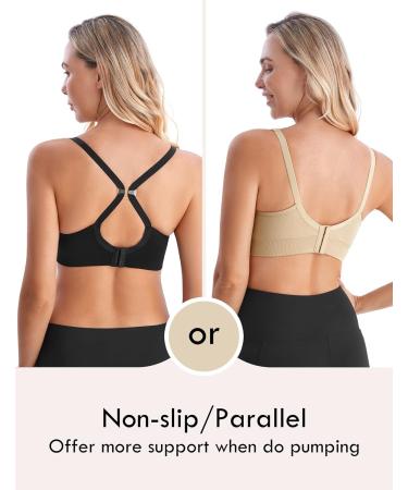 Hands-Free Pumping Bra for Pregnancy & Breastfeeding - HOFISH Seamless Padded Maternity Sport Bra S-2XL - Beige - Buy Online on GoSupps.com