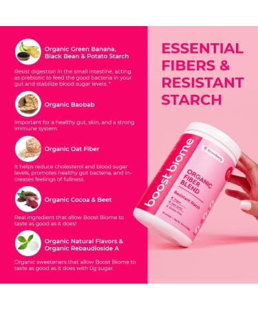 Boost Biome Organic Super Greens Fiber Supplement - Gut Health & Bloating Relief with Resistant Starch Powder - Green Banana Flour, Oat, Black Bean - 30 Day Supply (Strawberry Flavor) - 12.30 oz - Buy Online on GoSupps.com