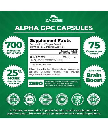 Zazzee Alpha GPC and Organic Lions Mane Supplement Capsules | Alpha GPC Choline Plus High Potency Lions Mane Extract | Nootropic Brain Support Bundle - Buy Online on GoSupps.com