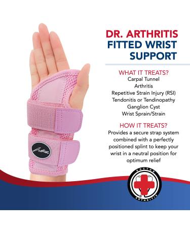 Dr. Arthritis Lightweight Wrist Support Strap Brace - Right Hand - Pink - Buy Online on GoSupps.com