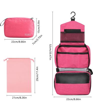 Cooja Hanging Toiletry Bag for Women with Hook & Handle - 1 Makeup Toilet Bag + 2 Drawstring Bags, Rose Red - Buy Online on GoSupps.com