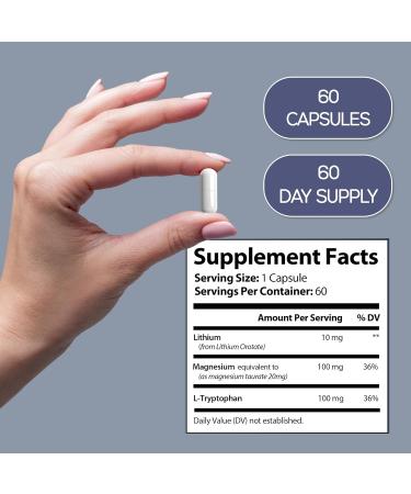 HARMONIFY Lithium Orotate 10mg with Magnesium Taurate & L-Tryptophan Non-GMO, Gluten-Free, Vegan Friendly Lithium Supplement for Wellness 60 Capsules - Buy Online on GoSupps.com