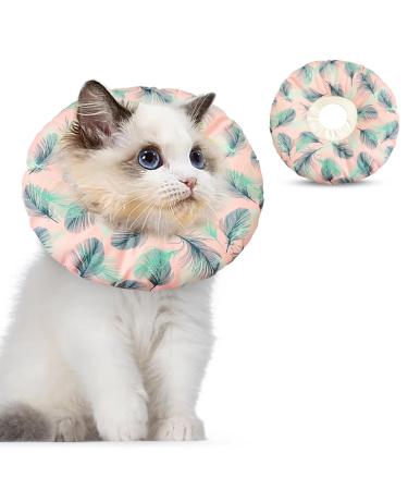 Kytpyi Cat Collar Stain-Resistant Adjustable (17-27cm) Collars for Cats or Puppies Breathable Waterproof Cotton Cat Collar for Wound Healing (Pink) Feather