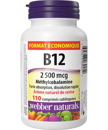 Webber Naturals Vitamin B12 2500 mcg Quick Dissolve 110 Tablets Natural Cherry Flavour Supports Energy Production and Metabolism 110 count (Pack of 1) - Buy Online on GoSupps.com