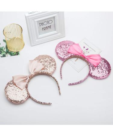 Sequin Mouse Ears Headband 2pcs Set for Princess Cosplay - Gold&Pink - Buy Online on GoSupps.com