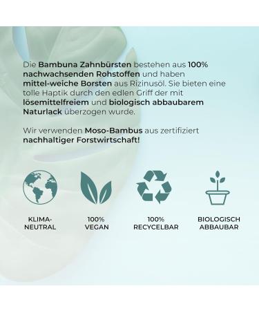 Bambuna Bamboo Toothbrush Set - 4-Part with Travel Case & Mint Tooth Silk | Medium-Soft Bristles | Vegan Dental Floss | Eco-Friendly & Made in Germany - Buy Online on GoSupps.com