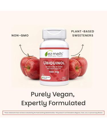 EZ Melts Ubiquinol 100 mg - CoQ10 Supplement for Heart Health & Energy Support - Antioxidant Protection - No Artificial Flavors - Non-GMO & Vegan - Apple - 60 Dissolvable Tablets (60 Servings) 60 Count (Pack of 1) - Buy Online on GoSupps.com