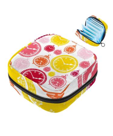Portable women's binding-storage bags menstrual cup pocket female menstrual insert bag for teenage girls tampons for the first period colorful yellow pink clock pattern multicolored 03