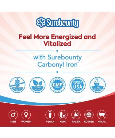 Surebounty Carbonyl Iron with Natural Vitamin C - High Absorption Vegan Tablets for Energy Support and Muscle Health - 60 Tabs - Buy Online on GoSupps.com