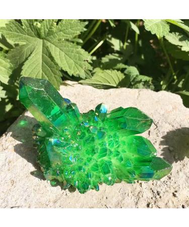 Home Decoration 100-120g Natural Crystal Green Angel Aura Quartz Cluster specimens Cured Titanium Coating Quartz Cluster Stones Obelisk (Size : 110-120g)
