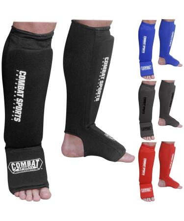 Combat Sports Washable MMA Elastic Cloth Shin & Instep Padded Guards Large Black