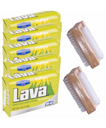Tatane Lava Heavy-Duty Hand Cleaner Pumice soap with Moisturizers (Professional Line)  5-Bars  4 OZ Each  with 2 Sparklen Wooden Nail Brushes