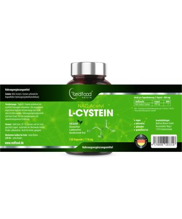 Redfood NAC 800 mg - High Dose N-Acetyl-L-Cysteine | 120 Vegan Capsules | Made in Germany | High Bioavailability & Tolerance - Buy Online on GoSupps.com