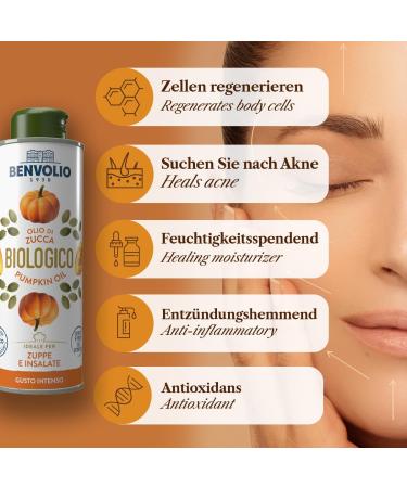 Benvolio Pumpkin Seed Oil 250ml - 100% Natural & Pure Cold Pressed | Hair Skin & Prostate Health | Perfect for Salads Soups & Care - Buy Online on GoSupps.com