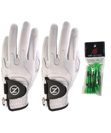 Zero Friction Men's Cabretta Elite Golf Glove 2 Pack, Includes Free Tee Pack, Universal-Fit Left White & White