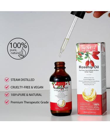 Organic Rosehip Seed Oil - Cold Pressed, Unrefined Anti-Aging Solution for Face, Hair, Nails - 2.02 Fl Oz (Pack of 1) - Buy Online on GoSupps.com