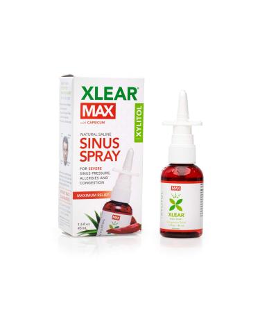 Xlear MAX Saline Nasal Spray, Natural Formula with Xylitol, Capsicum and Aloe, Nasal Decongestant for Sinus Pressure, Headache, Dry Nose for Kids and Adults, 1.5 fl oz (Pack of 1)