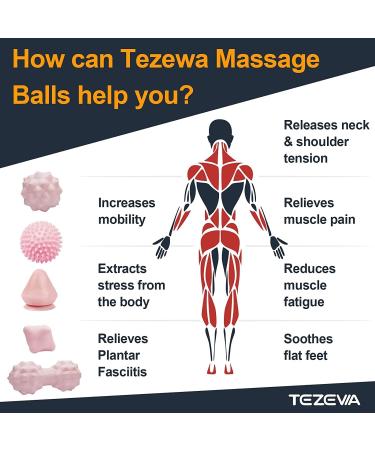 Tezewa Fascienball Massage Ball Set - 5 Premium Balls for Stress Relief & Muscle Relaxation | Peanut Spiky Lacrosse & Acupoint Massage Balls - Buy Online on GoSupps.com